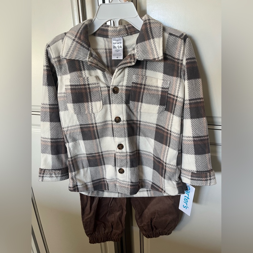 Carter's Brown Plaid Flannel and Pants Set Super Soft